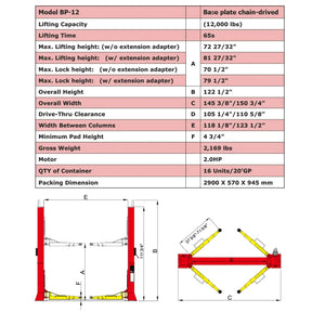 Amgo BP-12 12,000 Lb 2 Post Lift