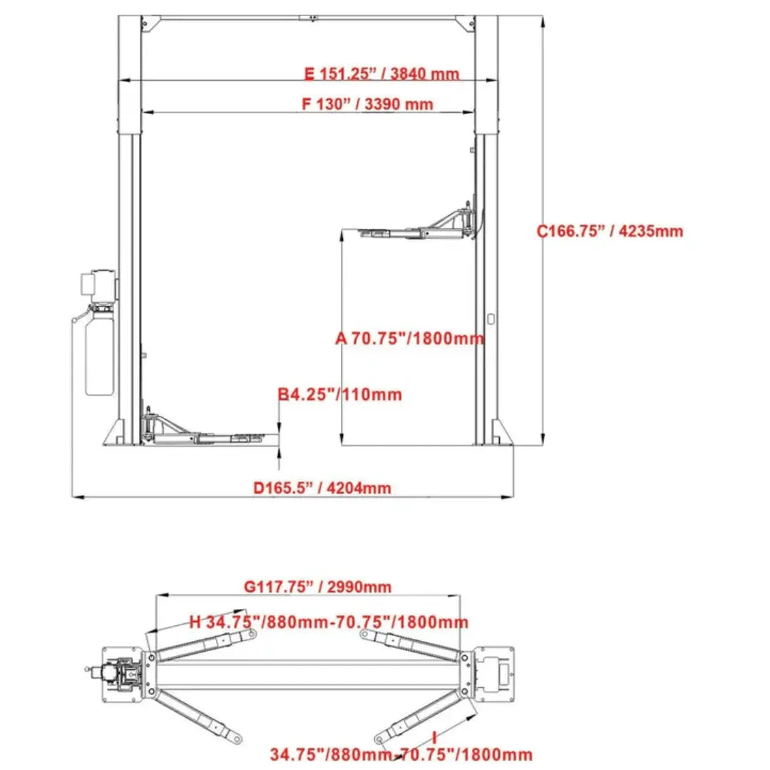 Katool KT-M120 12,000 lbs lift | 2 Post Clear-floor Vehicle Lift