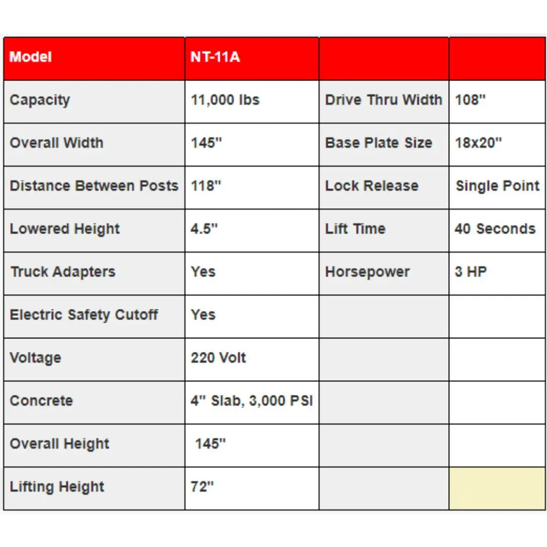 Triumph NTO-11A 11,000 lb. 2 Post Lift