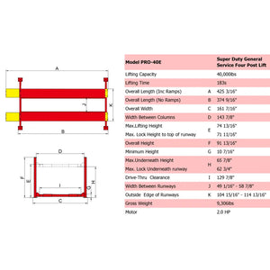 Amgo PRO-40E (Extra Length) 40,000 lb 4 Post Lift